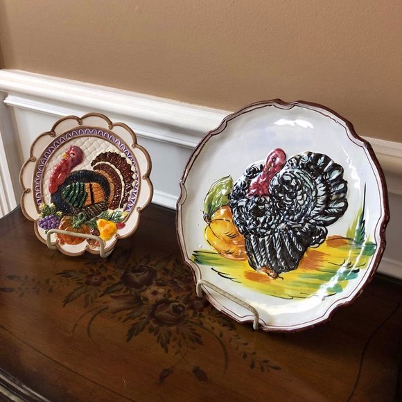 Majolica decorative ’turkey’ plates - Picture 1 of 8